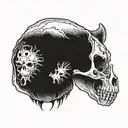 bear skull in half human skull tattoo design idea