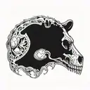 bear skull in half human skull tattoo design idea
