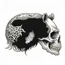 bear skull in half human skull tattoo design idea