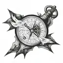 A compass rose intertwined with a watch, symbolizing the importance of valuing time and always being guided by it tattoo design idea