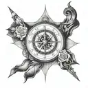 A compass rose intertwined with a watch, symbolizing the importance of valuing time and always being guided by it tattoo design idea