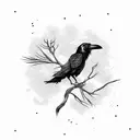 Raven perched on a dying tree tattoo design idea