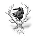 Raven perched on a dying tree tattoo design idea
