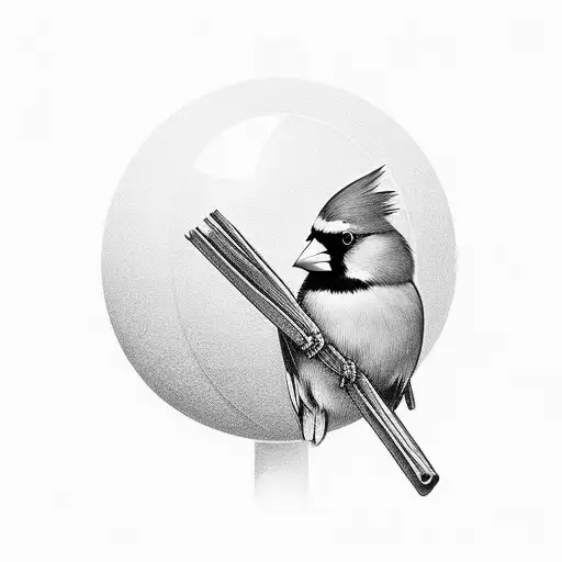 A black and grey cardinal perched on a volleyball tattoo design idea