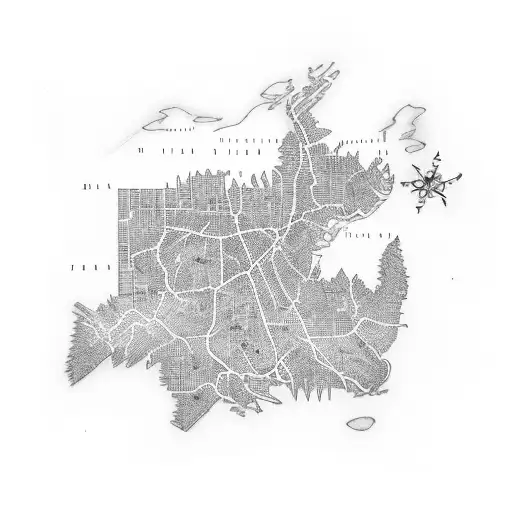 A map of Virginia with a cross marking the client's favorite locations tattoo design idea