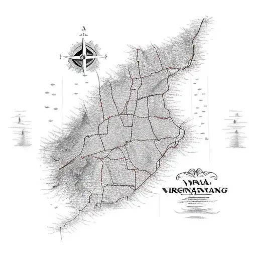 A map of Virginia with a cross marking the client's favorite locations tattoo design idea