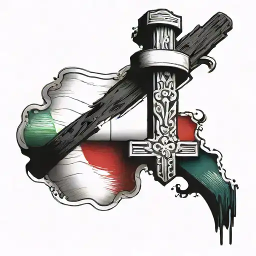 italian flag wrapped around wooden cross  tattoo design idea