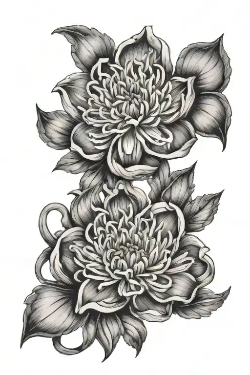 aster flower intertwined hearts tattoo design idea