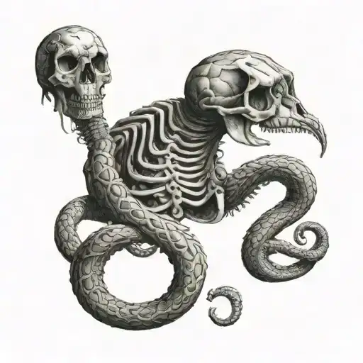 I want illuminati symbols with a skeleton hand holding a human heart. I want a snake in there somewhere tattoo design idea