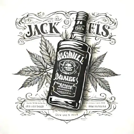 A Jack Daniel’s label with a hidden marijuana leaf design tattoo design idea