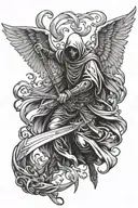 grim reaper fighting a angel wings tattoo design idea
