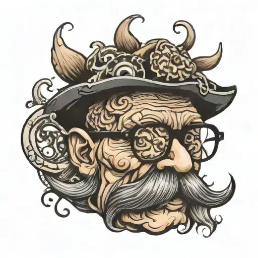BRAIN WITH GLASSES AND MUSTACHE tattoo design idea