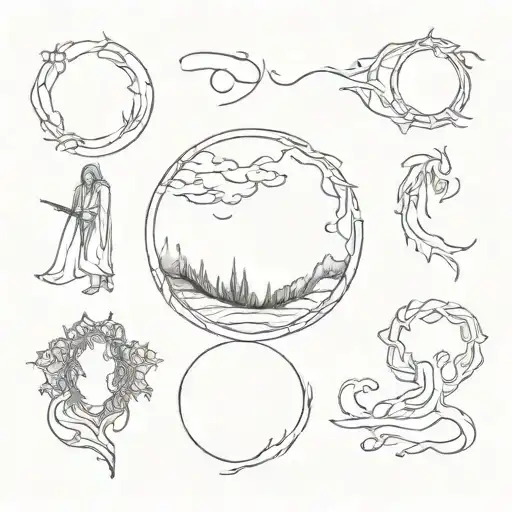 lord of the rings characters in stick figure no eyes just outline of the body tattoo design idea