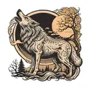 Full moon on bald man with full back tattoo of a howling wolf  tattoo design idea