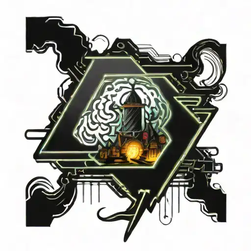 Black thunderstorm over Wizard of Oz tornado forming tattoo design idea