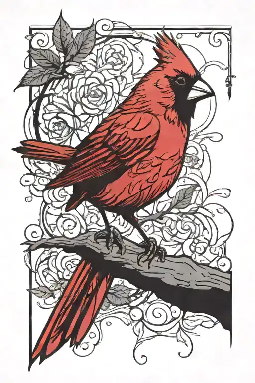 red cardinal bird perched tattoo design idea