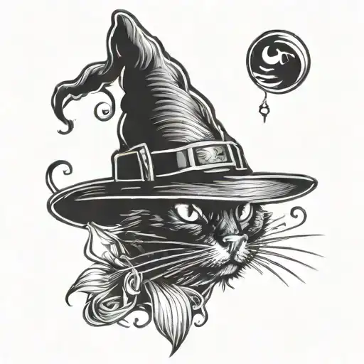black cat in a witch hat tattoo design idea