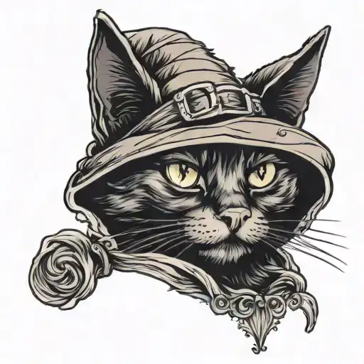 black cat in a witch hat tattoo design idea