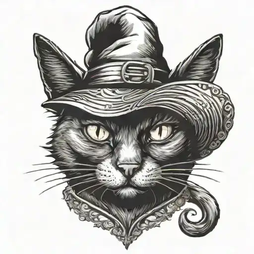 black cat in a witch hat tattoo design idea