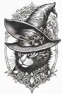 black cat in a witch hat tattoo design idea