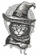 black cat in a witch hat tattoo design idea