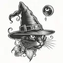 black cat in a witch hat tattoo design idea