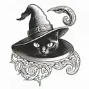 black cat in a witch hat tattoo design idea