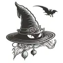 black cat in a witch hat tattoo design idea