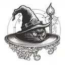 black cat in a witch hat tattoo design idea