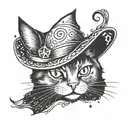 black cat in a witch hat, space inside the cat tattoo design idea