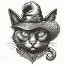 black cat in a witch hat tattoo design idea
