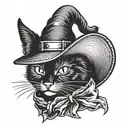 black cat in a witch hat tattoo design idea