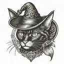 black cat in a witch hat tattoo design idea