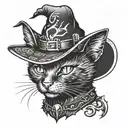 black cat in a witch hat tattoo design idea