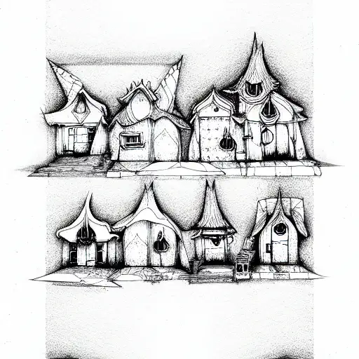 houses from mushrooms  tattoo design idea
