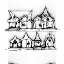 houses from mushrooms  tattoo design idea