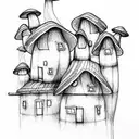 houses from mushrooms  tattoo design idea