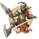 a crusader keeling with sword and battlefield behind him of akka tattoo design idea