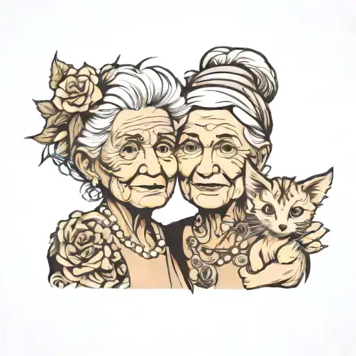 grandmother with granddaughter tattoo design idea