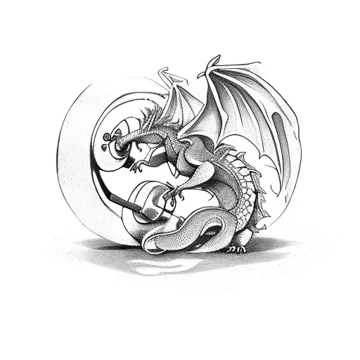 A fierce dragon lifting weights in the gym tattoo design idea