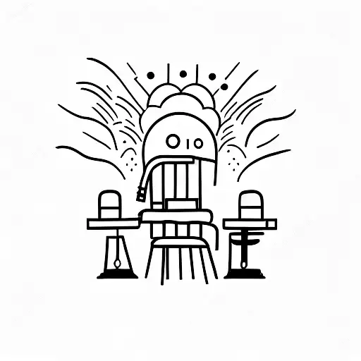 empty chair looking down from heaven, single needle tattoo design idea