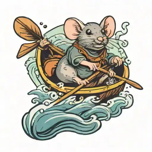 rat in kayak floating down a river  tattoo design idea