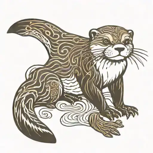 otter holding tattoo design idea