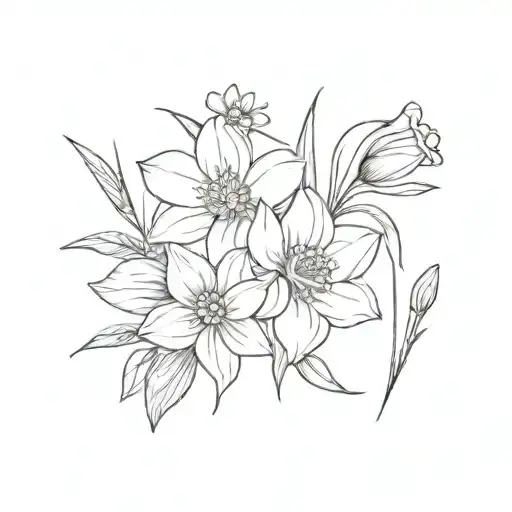 daffodil, daisy, rose, poppy bouqet tattoo design idea