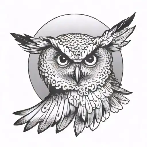 owl flying, front facing tattoo design idea
