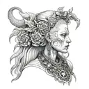 albino girl dressed like a temple priestess tattoo design idea