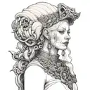 albino girl dressed like a temple priestess tattoo design idea