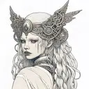 albino girl dressed like a temple priestess tattoo design idea