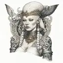 albino girl dressed like a temple priestess tattoo design idea