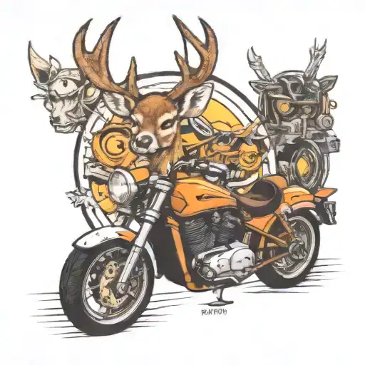 deer, corvette, and a motorcycle  tattoo design idea
